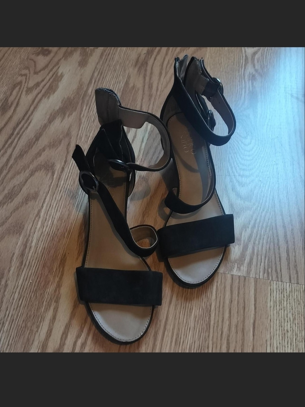 Franco Sarto Black Suede Ankle-Strap Sandals